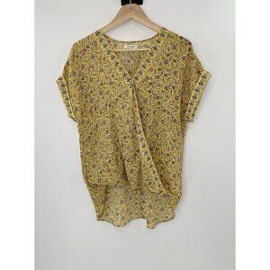 Max Studio Women’s Yellow Chiffon Faux Wrap High Low Blouse Size S, Boho, Preppy